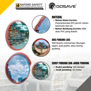 Miniatur galeri GOSAVE Convex Mirror Cermin Tikungan Jalan Raya Parkiran Gudang Bahan ABS PC Tahan Pecah Tahan Cuaca