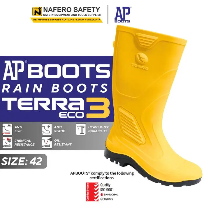 Sepatu Boot Hujan AP BOOTS TERRA ECO 3 Warna KUNING AP BOOTS Rain Boots Proyek Karet Anti Slip, Air, Minyak, Ringan
